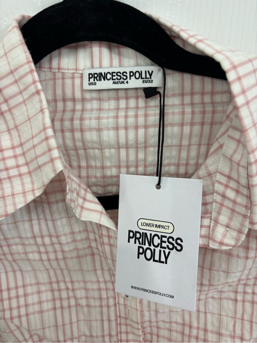 Princess Polly Pink Plaid Short-Sleeve Button Down Top - Picture 5 of 7